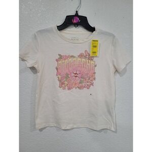 Billabong Billie G Flower Power Graphic T-Shirt White Retro Women's Small #22